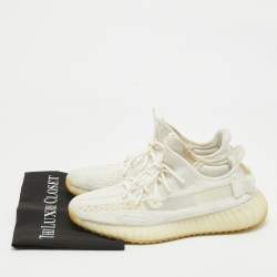 Pre Owned Yeezy x Adidas White Knit Fabric Boost 350 V2 White Sneakers Size 44