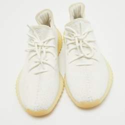 Pre Owned Yeezy x Adidas White Knit Fabric Boost 350 V2 Cream Sneakers Size 45 2/3