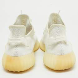 Pre Owned Yeezy x Adidas White Knit Fabric Boost 350 V2 Cream Sneakers Size 45 2/3