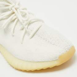 Pre Owned Yeezy x Adidas White Knit Fabric Boost 350 V2 Cream Sneakers Size 45 2/3