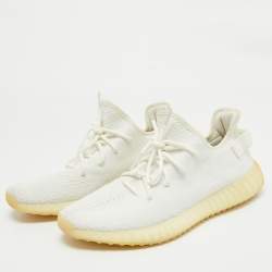 Pre Owned Yeezy x Adidas White Knit Fabric Boost 350 V2 Cream Sneakers Size 45 2/3