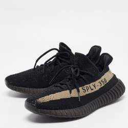 Pre Owned Yeezy x Adidas Black Knit Fabric Boost 350 V2 Core Black Sneakers Size 45 1/3