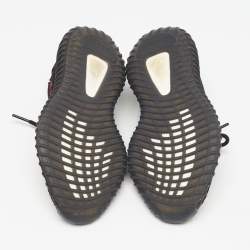 Pre Owned Yeezy x Adidas Black Knit Fabric Boost 350 V2 Black Red Sneakers 38 2/3