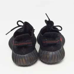 Pre Owned Yeezy x Adidas Black Knit Fabric Boost 350 V2 Black Red Sneakers 38 2/3