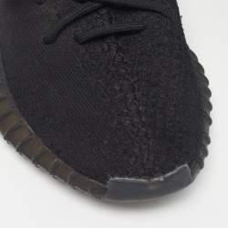 Pre Owned Yeezy x Adidas Black Knit Fabric Boost 350 V2 Black Red Sneakers 38 2/3