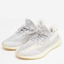 Pre Owned Yeezy x Adidas White/Grey Knit Fabric Boost 350 V2 Static (Non Reflective) Sneakers Size 46