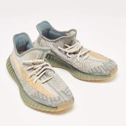 Pre Owned Yeezy x Adidas Grey/Beige Knit Fabric Boost 350 V2 Israfil Sneakers Size 42 2/3