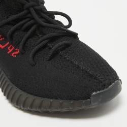 Pre Owned Yeezy x Adidas Black Knit Fabric Boost 350 V2 Bred Sneakers Size 44 2/3