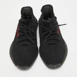 Pre Owned Yeezy x Adidas Black Knit Fabric Boost 350 V2 Bred Sneakers Size 44 2/3