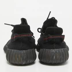 Pre Owned Yeezy x Adidas Black Knit Fabric Boost 350 V2 Bred Sneakers Size 44 2/3