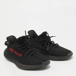 Pre Owned Yeezy x Adidas Black Knit Fabric Boost 350 V2 Bred Sneakers Size 44 2/3