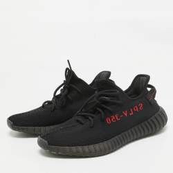 Pre Owned Yeezy x Adidas Black Knit Fabric Boost 350 V2 Bred Sneakers Size 44 2/3