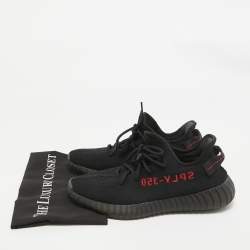 Pre Owned Yeezy x Adidas Black Knit Fabric Boost 350 V2 Bred Sneakers Size 44 2/3
