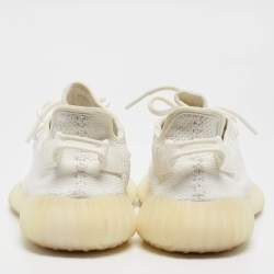 Pre Owned Yeezy x Adidas White Knit Fabric Boost 350 V2 Cream Sneakers Size 41 1/3