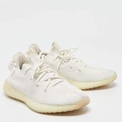 Pre Owned Yeezy x Adidas White Knit Fabric Boost 350 V2 Cream Sneakers Size 41 1/3