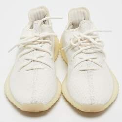 Pre Owned Yeezy x Adidas White Knit Fabric Boost 350 V2 Cream Sneakers Size 41 1/3