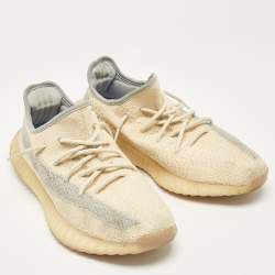 Yeezy x Adidas Beige/Blue Knit Fabric Boost 350 V2 Linen Sneakers Size 44 2/3