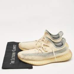 Yeezy x Adidas Beige/Blue Knit Fabric Boost 350 V2 Linen Sneakers Size 44 2/3
