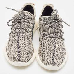 Pre Owned Yeezy x Adidas Black/Cream Knit Fabric Boost 350 V2 Lace Up Sneakers Size 46 2/3