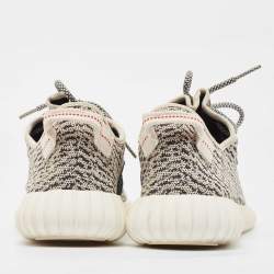 Pre Owned Yeezy x Adidas Black/Cream Knit Fabric Boost 350 V2 Lace Up Sneakers Size 46 2/3