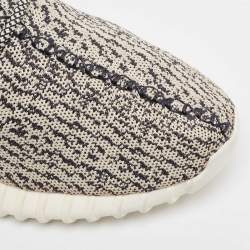 Pre Owned Yeezy x Adidas Black/Cream Knit Fabric Boost 350 V2 Lace Up Sneakers Size 46 2/3