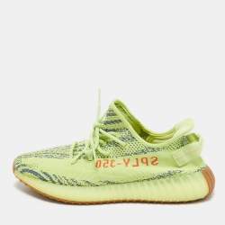 Pre Owned Yeezy x Adidas Green Knit Fabric Boost 350 V2  Frozen Yellow  Sneakers Size 46.5