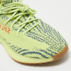 Pre Owned Yeezy x Adidas Green Knit Fabric Boost 350 V2  Frozen Yellow  Sneakers Size 46.5