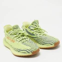 Pre Owned Yeezy x Adidas Green Knit Fabric Boost 350 V2  Frozen Yellow  Sneakers Size 46.5
