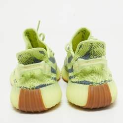 Pre Owned Yeezy x Adidas Green Knit Fabric Boost 350 V2  Frozen Yellow  Sneakers Size 46.5