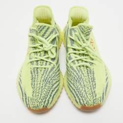 Pre Owned Yeezy x Adidas Green Knit Fabric Boost 350 V2  Frozen Yellow  Sneakers Size 46.5