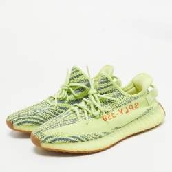 Pre Owned Yeezy x Adidas Green Knit Fabric Boost 350 V2  Frozen Yellow  Sneakers Size 46.5