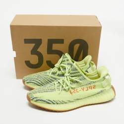 Pre Owned Yeezy x Adidas Green Knit Fabric Boost 350 V2  Frozen Yellow  Sneakers Size 46.5