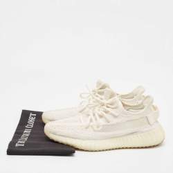 Pre Owned Yeezy x Adidas Off White Knit Fabric Boost 350 V2 Bone Sneakers Size 40