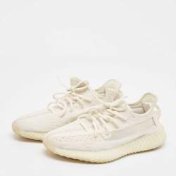 Pre Owned Yeezy x Adidas Off White Knit Fabric Boost 350 V2 Bone Sneakers Size 40