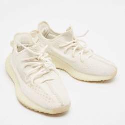 Pre Owned Yeezy x Adidas Off White Knit Fabric Boost 350 V2 Bone Sneakers Size 40