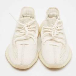 Pre Owned Yeezy x Adidas Off White Knit Fabric Boost 350 V2 Bone Sneakers Size 40