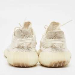 Pre Owned Yeezy x Adidas Off White Knit Fabric Boost 350 V2 Bone Sneakers Size 40