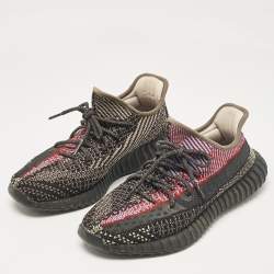 Pre Owned Yeezy x Adidas Black Knit Fabric Boost 350 V2 Yecheil Reflective Sneakers 43 1/3