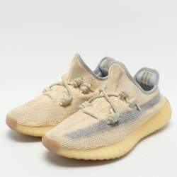 Yeezy x Adidas Beige/Blue Knit Fabric Boost 350 V2 'Linen' Low Top Sneakers 40 2/3