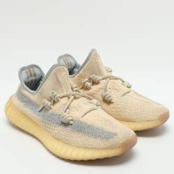 Yeezy x Adidas Beige/Blue Knit Fabric Boost 350 V2 'Linen' Low Top Sneakers 40 2/3