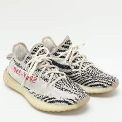 Yeezy x Adidas White/Black Knit Fabric Boost 350 V2 'Zebra' Low Top Sneakers Size 40 2/3