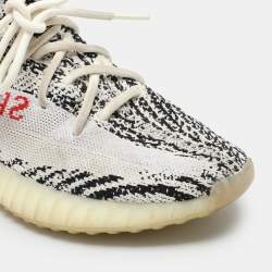 Yeezy x Adidas White/Black Knit Fabric Boost 350 V2 'Zebra' Low Top Sneakers Size 40 2/3