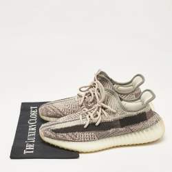 Pre Owned Yeezy x Adidas Brown Knit Fabric Boost 350 V2 Low Top Sneakers Size 42 2/3