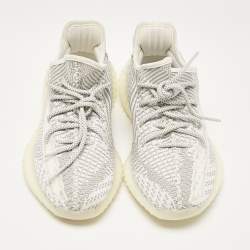 Pre Owned Yeezy x Adidas White/Grey Knit Fabric Boost 350 V2 Static (Non-Reflective) Sneakers Size 39 1/3