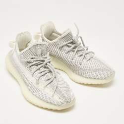 Pre Owned Yeezy x Adidas White/Grey Knit Fabric Boost 350 V2 Static (Non-Reflective) Sneakers Size 39 1/3
