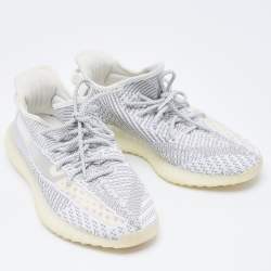Pre Owned Yeezy x Adidas White/Grey Knit Fabric Boost 350 V2 Static (Non Reflective) Sneakers Size 44
