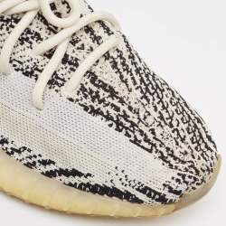 Pre Owned Yeezy x Adidas White/Black Knit Fabric Boost 350 V2 Zebra Sneakers Size 45 1/3