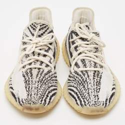 Pre Owned Yeezy x Adidas White/Black Knit Fabric Boost 350 V2 Zebra Sneakers Size 45 1/3