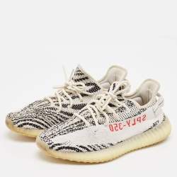 Pre Owned Yeezy x Adidas White/Black Knit Fabric Boost 350 V2 Zebra Sneakers Size 45 1/3