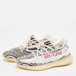 Yeezy x Adidas White/Black Knit Fabric Boost 350 V2 Zebra Sneakers Size 41 1/3